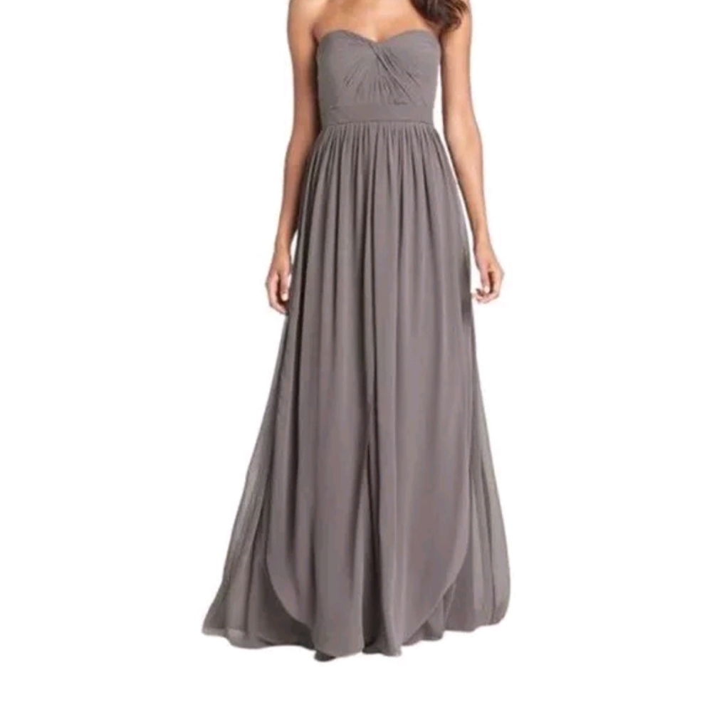 JENNY YOO Aidan Convertible Silk Chiffon Formal Gown Size 10 Denmark Grey Prom